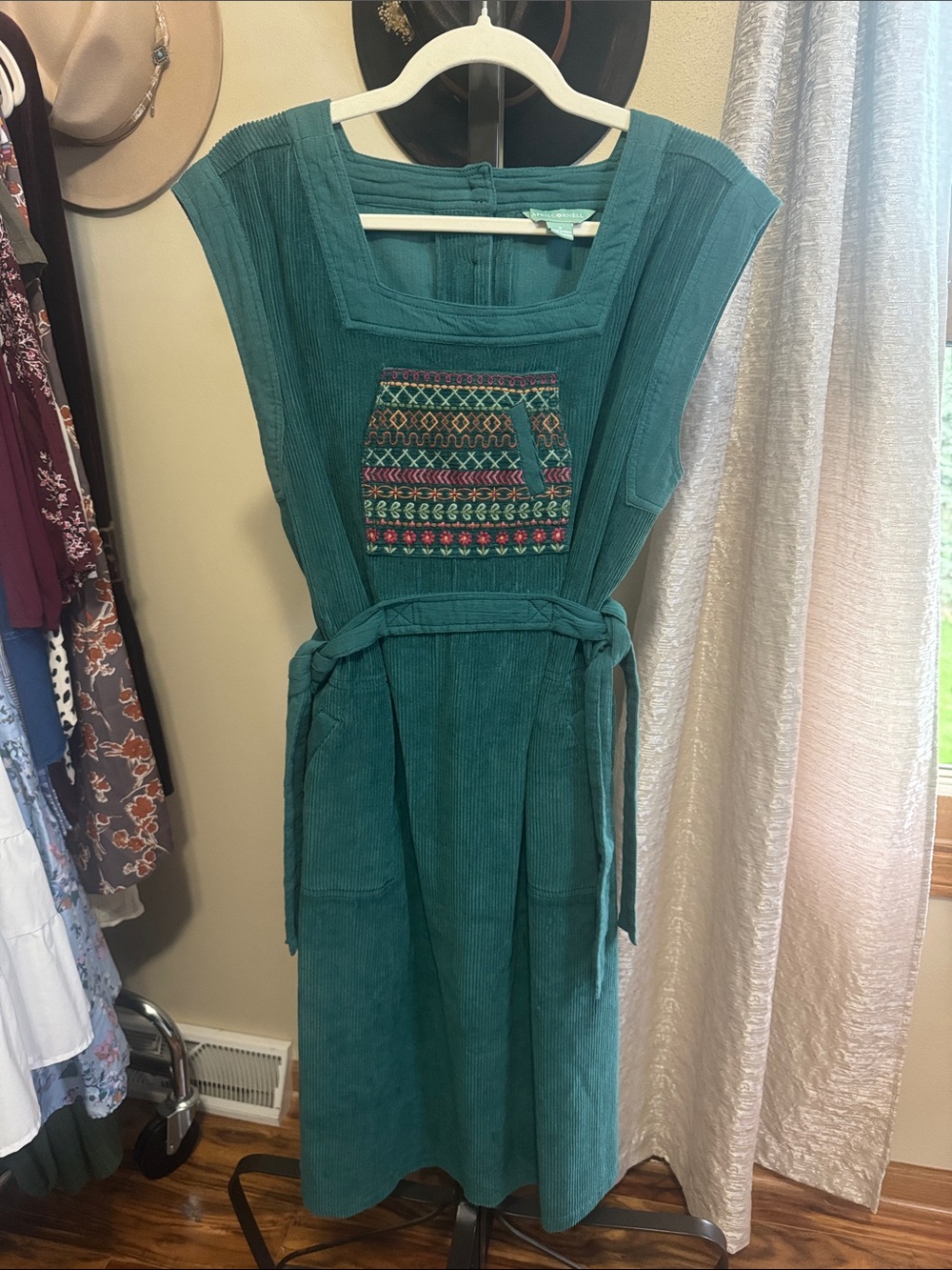 April Cornell Midi Dress with Embroidered Front Pocket